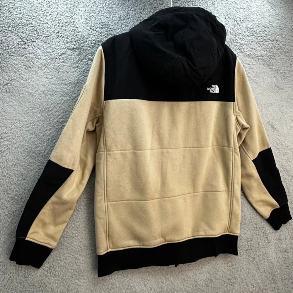 The North Face Men's Large Fleece Hooded Jacket Tan Black Colorblock Full Zip